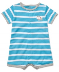 He'll look doggone adorable in this Carter's striped onesie. Snaps at front and leg openings for easy changes.