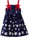 Bonnie Jean Girls 2-6X Empire Waist Star Bow Shoulder Print Dress, Navy, 2T