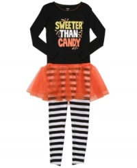 Cuter than a candy bar, she can show off her sweet style in this shirt, mock tutu and leggings set from Carter's.