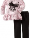 Nannette Baby-Girls Infant 2 Piece Bow Pant Set, Pink, 12 Months