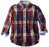 Tommy Hilfiger Boys 2-7 Long Sleeve Chip Plaid Woven Shirt, Flag Blue, 2 Regular