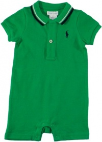 Ralph Lauren Layette Boy's Tipped Mesh Shortall, Green, 9 Month