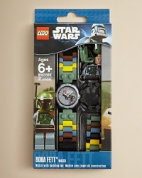 The master Mandalorian Bounty hunter has come to life with this exciting new watch from LEGO®! This watch comes with multi-colored, interchangeable links and an easy-to-read watch face that is not only exciting but also comfortable and durable. This LEGO® watch comes with accessories, which offer plenty of design possibilities.