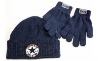 Converse Kids Boy's 4/7 Ribbed Knit Beanie Hat & Gloves Set (Athletic Navy)