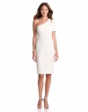 HALSTON HERITAGE Women's One Sleeve Dress With Shoulder Cut Out, Off White, 12