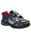 Show your muscle. These light-up Vroomz sneakers from Stride Rite are a cute choice for him, with durable construction and a tough muscle car design.