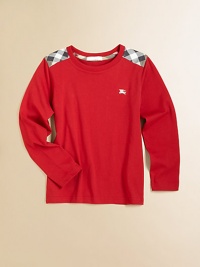 Requisite checks adorn the shoulders of this classic, long-sleeved tee for an added splash of color and flair.CrewneckLong sleevesPullover styleCottonMachine washImported