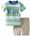 Calvin Klein Boys 2-7 Stripes Tee With Short 2 Piece Set, Green, 4T