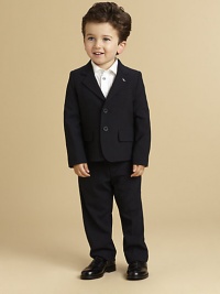 Your little boy will look the part of a sophisticated young man in this elegant, understated classic Armani design of fine