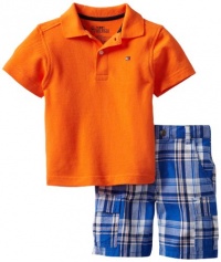 Tommy Hilfiger Boys 2-7 Gilory Solid Polo Plaid Short 2 Piece Set, Cheeto, 4T