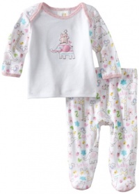 ABSORBA Baby-Girls Newborn Two Piece Footed Pant Set, White/Print, 0-3 Months