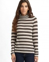 THE LOOKStriped throughoutTurtleneckPullover styleLong sleevesTHE FITAbout 23 from shoulder to hemTHE MATERIALCashmereCARE & ORIGINDry cleanImported