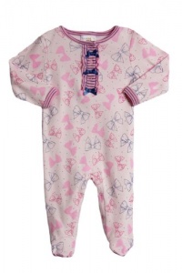 Absorba Newborn Girls (0-9 months) 1 pc pink & navy bows footed layette set