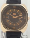 Mark Naimer XL Rose Gold Case Brown Crystal Men's watch Black Silicon Rubber Band