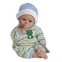 Adora Playtime Baby Doll 13 Baby Boy Light Brown Blue Eyes Blue Green And White Romper With Matching Hat