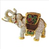 Swarovski Crystals! Indian Elephant Box w/ Howdah Saddle Blanket 24K Gold Jew...