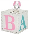 Babies and parents will be tickled pink by Reed & Barton's Gingham Bunny coin bank. A lustrous silver-plated block with colored enamel accents and a sculpted rabbit make it a favorite for the nursery.