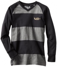 Lrg - Kids Boys 8-20 Ascend Yarn Dye Striped V-Neck Tee, Black Heather, Large