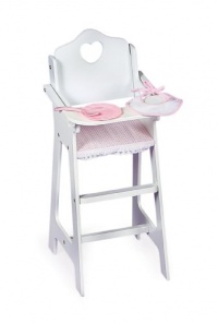 Badger Basket Doll High Chair With Plate Bib And Spoon - Pink/White