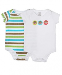 Baby Starters Baby-boys Newborn Sock Monkey 2 Pack Bodysuit, White, 6-9 Months