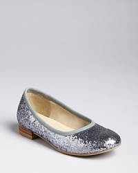 With silver sparkles and a small stacked heel, these flashy flats are the ones to pair with her favorite party dress.