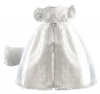 Lauren Madison Baby girl Christening Baptism Special occasion Newborn Embroidered Organza Satin dress gown , White, 6-9 Months