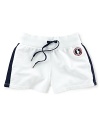 This preppy short from the Official Outfitter of the 2012 United States Olympic Team features a signature Ralph Lauren pony emblem and side-stream stripes.