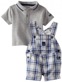 Calvin Klein Baby-Boys Newborn Polo Top With Plaided Shortall, Gray, 3/6 Months