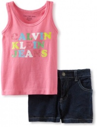 Calvin Klein Girls 2-6X Tee With Denim Short, Pink, 4