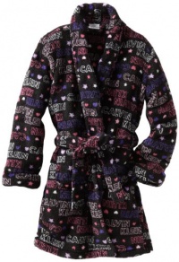 Calvin Klein Girls 7-16 Logo Print Robe, Black, 14/16