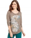 Expand your fall weekend attire with this casual top from Style&co. featuring ruched sleeves and a pretty floral print!