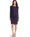 HALSTON HERITAGE Women's Long Sleeve Crepe Knit Draped Dress, Eggplant, Small