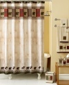 The great outdoors. Taking inspiration from classic lodge motifs, the Eldorado shower curtain gives your space a rustic atmosphere with striking bears, moose and deer all in a rich, woodsy color scheme.