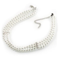 3 Strand White Glass Pearl Fashion Choker (6mm)