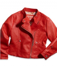 GUESS Kids Girls Big Girl Pleather Jacket, ORANGE (14)