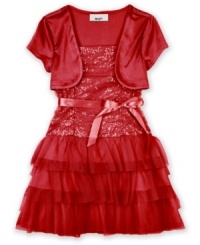 Fun fashion for her is this sequin and ruffled dress from BCX.