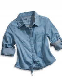 GUESS Kids Girls Big Girl Long-Sleeve Woven Top, CHAMBRAY (10/12)