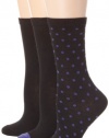 Nine West Women's Dot, Solid Tipped and Solid 3 Pair Crew Pack Socks