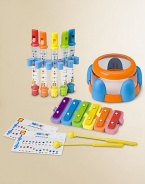 Bring music to the tub with this playful set featuring three water-ready instruments.Five water flutesWater drumFloating xylophone with two malletsSuitable for ages 3 and upImported