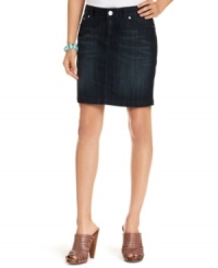 Mini-mize your jean skirt for a chic summer look! INC's features a flattering dark blue wash and classic denim styling!