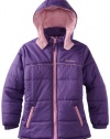 Pink Platinum Girls 7-16 Contrast Zipper Puffer Jacket, Purple, 7/8