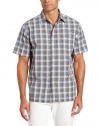 Van Heusen Men's Short Sleeve Faux Linen Mini Check Woven