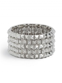 GUESS Silver-Tone Pyramid-Stud Rhinestone Brac, SILVER