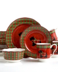 Trimmed in a festive tartan, 222 Fifth's playful holiday dinnerware set celebrates Scottish heritage for the holidays. In addition to its classic appeal, you will also love Christmas Scotty's practicality since it's dishwasher and microwave safe.