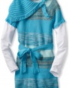 Energie Girls 7-16 Krista Split Neck Sweater, Ocean Blue Combo, Medium