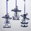 PORCELAIN DELFT BLUE WINDMILL ORNAMENT SET OF 3 PIECES