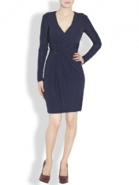 HALSTON HERITAGE Women's Long Sleeve Wrap Dress, Navy, 4