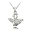 Silver Tone White Gold Swarovski Style Crystal Swan Pendant Necklace