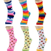 Happy Face Striped & Solids 6 Pack Ladies Crew Socks