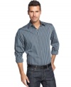 Make stripes a constant style companion for an always classic look with this shirt from Perry Ellis.